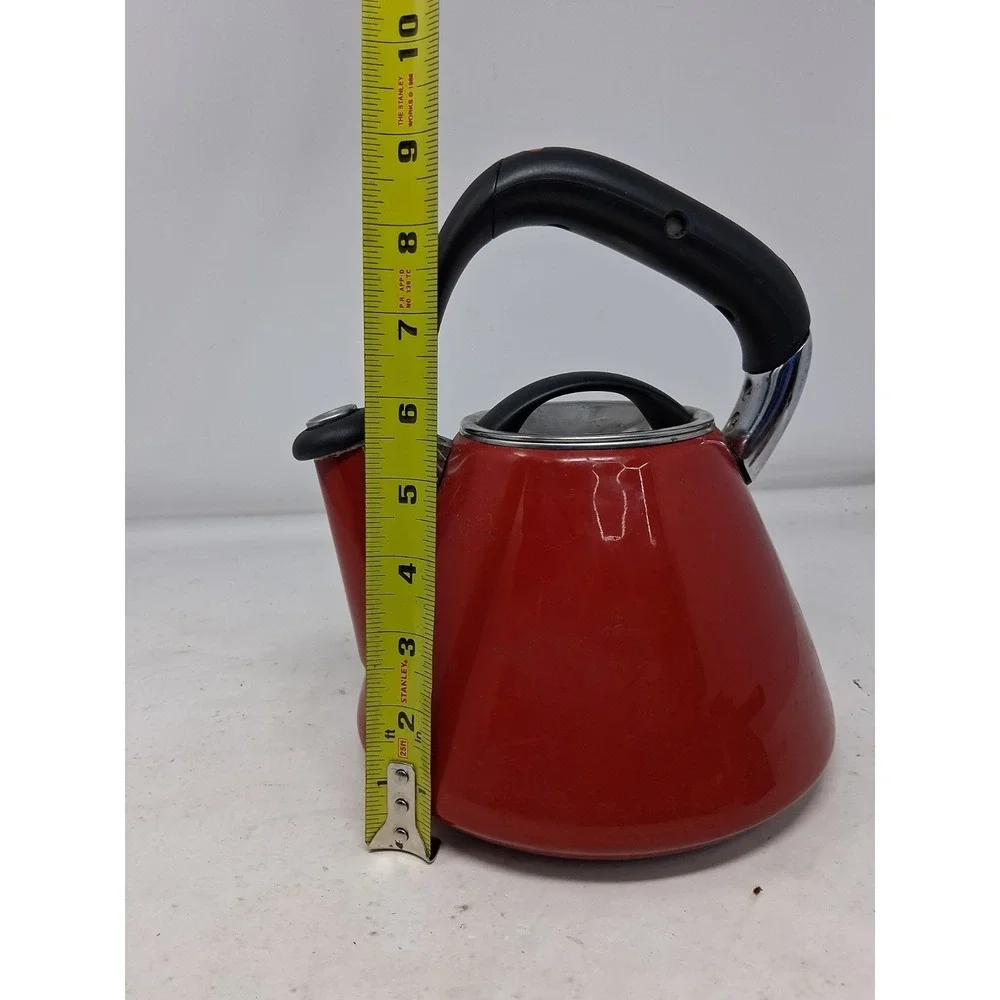 OXO Downpour Whistling Kettle 1.8 Qt Red Enamel Stainless Steel. O